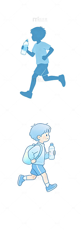 简化儿童人物，小跑姿态