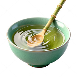 写实风抹茶碗竹勺静物设计素材