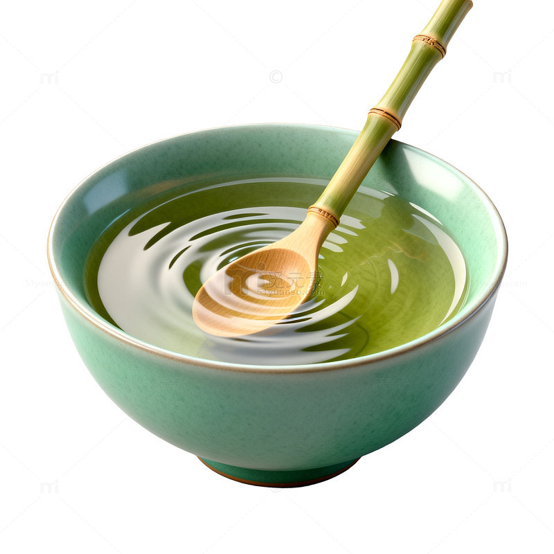 写实风抹茶碗竹勺静物设计素材