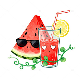 手绘风夏日西瓜果汁插画素材