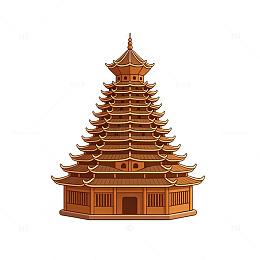 卡通风格侗族鼓楼建筑插画素材