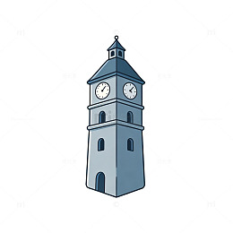 卡通风格钟楼建筑插画设计素材