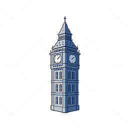 卡通风格大本钟建筑插画设计素材