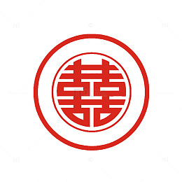 传统风双喜字圆形印章设计素材