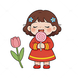 卡通风小女孩糖果手绘插画免扣设计素材