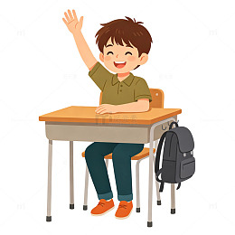 卡通风课堂举手男孩插画免扣设计素材