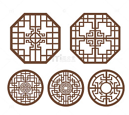 中式古典窗花图案矢量素材