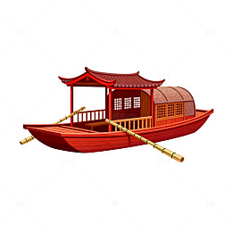 卡通风中式游船手绘设计素材