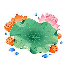 卡通风荷塘荷花莲叶设计素材