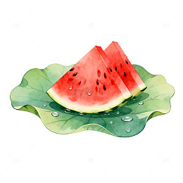 水彩风夏日清凉西瓜切片设计素材