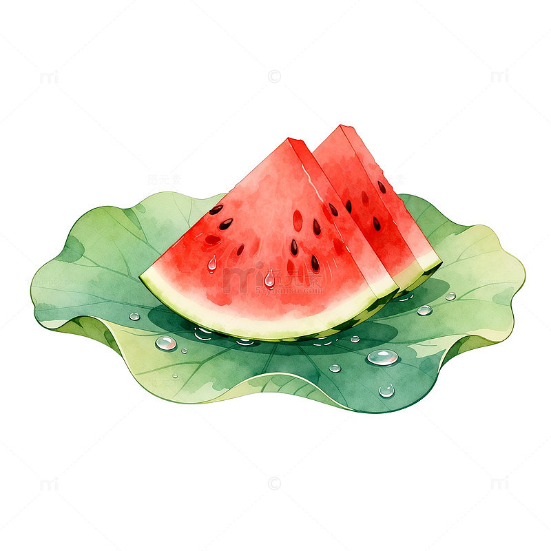 水彩风夏日清凉西瓜切片设计素材