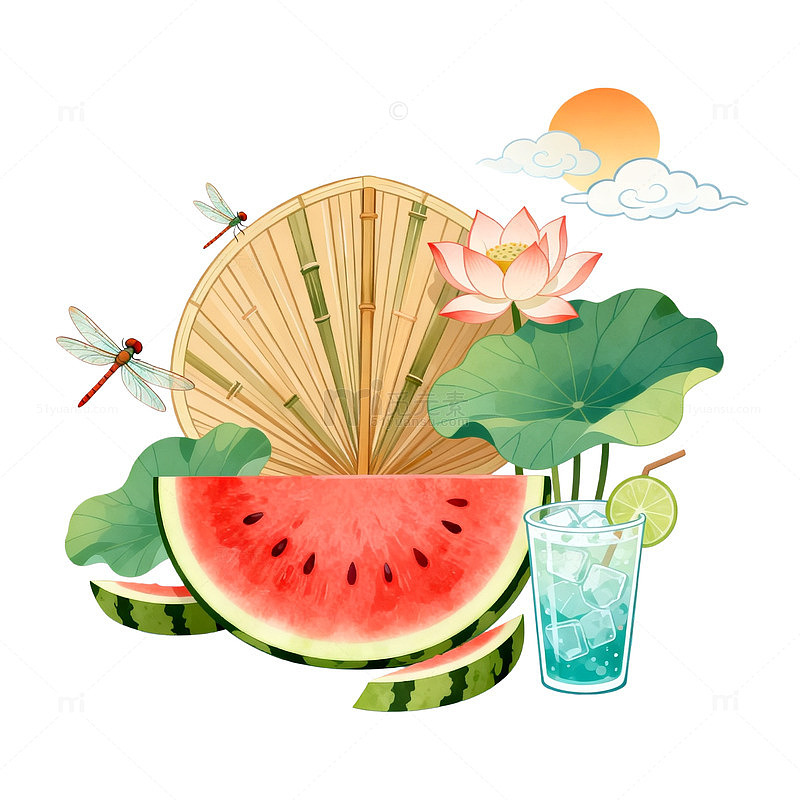 插画风夏日清凉西瓜饮料设计素材