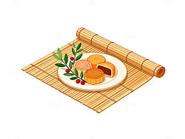 卡通风中秋月饼竹席摆盘设计素材