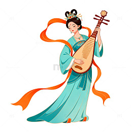 国风古典仕女弹琵琶插画设计素材