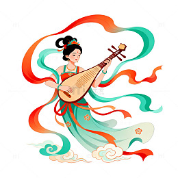 国风古韵飞天琵琶插画设计素材