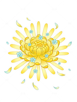 卡通风菊花绽放手绘花卉设计素材