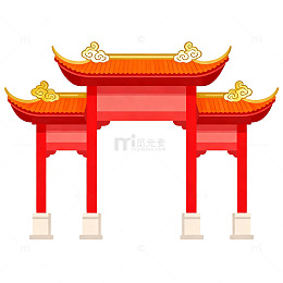 卡通风传统牌坊建筑矢量素材