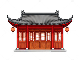 卡通风传统中式建筑插画设计素材