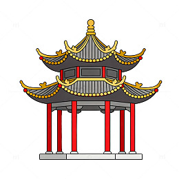 卡通风中式亭子建筑插画设计素材