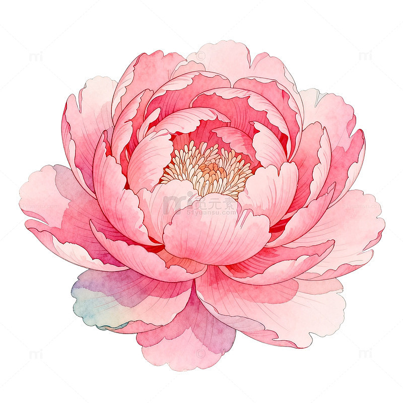 水彩风粉色牡丹花手绘花卉设计素材