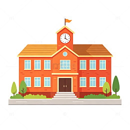 扁平风学校建筑卡通插画设计免扣素材
