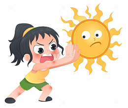 夏天高温大太阳炎热防中暑儿童插画