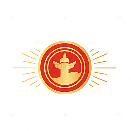 扁平风中国风塔楼太阳徽章设计素材