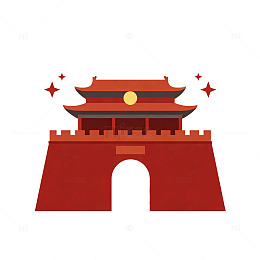扁平风中国古建筑城楼设计素材