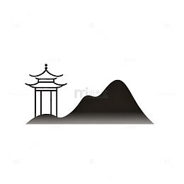 简约风中式亭台山景矢量设计素材