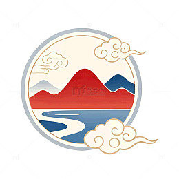 国风山水云纹圆形插画设计素材
