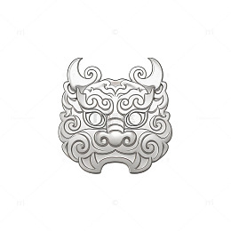 线描风传统瑞兽面具设计素材