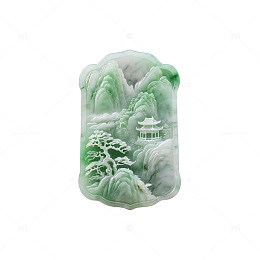玉雕风山水楼阁翡翠挂件设计素材