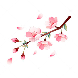 手绘风樱花枝条花卉设计素材