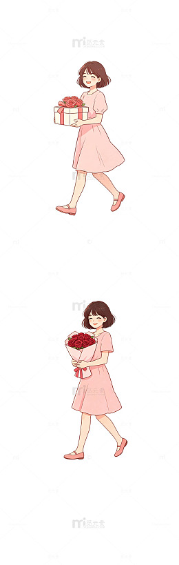 短发女生，捧礼盒女孩，现代少女