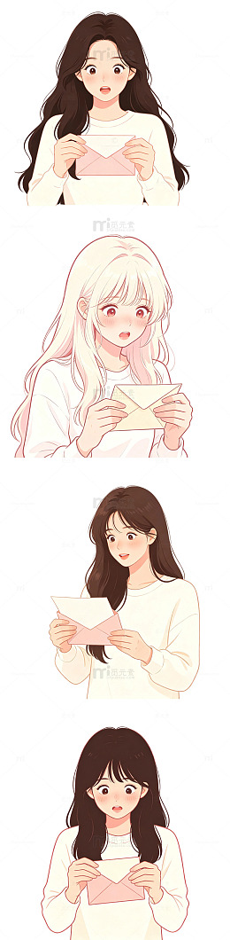 看情书女孩，惊喜表情，现代少女