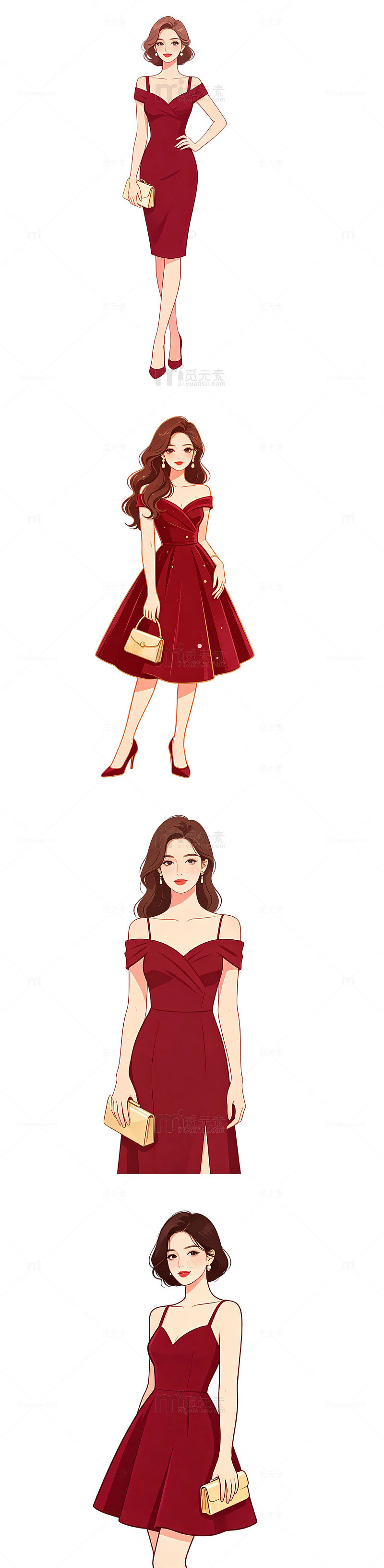 礼服女生，精致少女，晚宴约会，扁平插画