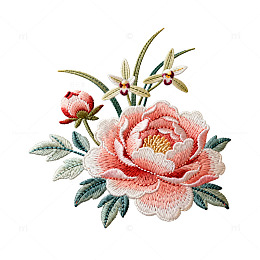 刺绣风牡丹花卉图案设计素材