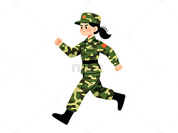 卡通风女兵行进军装军训设计素材