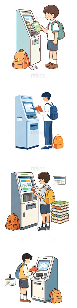 自助借书，图书馆机台，借书学生