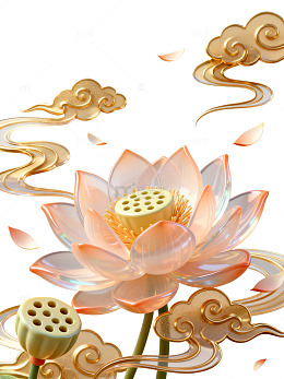 国风唯美莲花祥云插画设计素材
