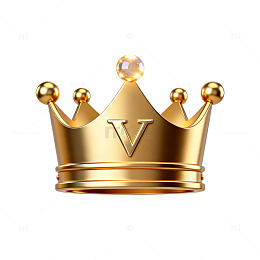 金色立体皇冠字母V设计素材