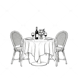 线描风餐桌布置手绘设计素材