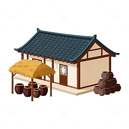 卡通风传统韩式房屋插画设计素材
