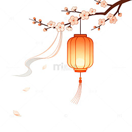 国风手绘梅花灯笼插画设计素材