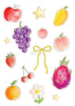 水彩风水果花卉手绘插画设计素材