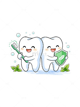 卡通口腔牙科牙齿清洁防护刷牙插画设计素材