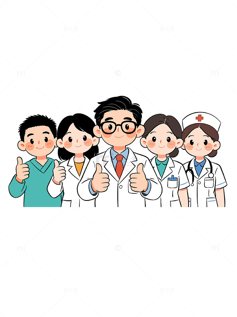 卡通风医疗医护团队医生护士点赞插画素材