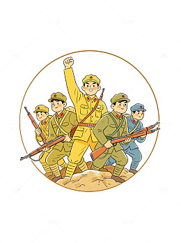 卡通风抗战革命战士兵奋进插画设计素材
