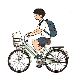 放学骑车，校园通勤，自行车学生，手绘学生