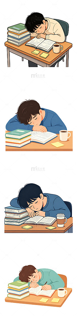 复习困倦，熬夜学习，备考人物